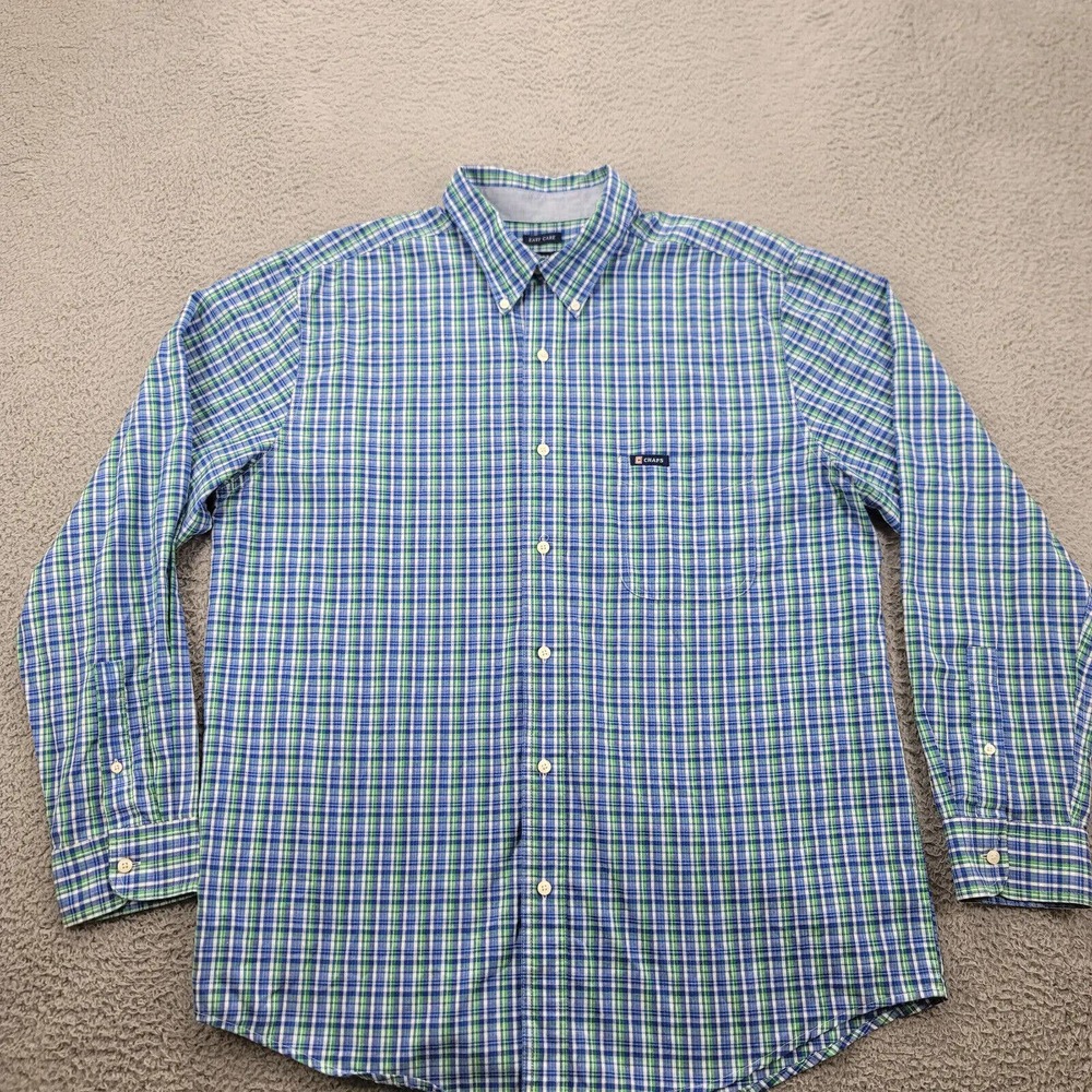 Chaps Shirt Mens XL Blue Green Plaid Easy Care Classicore Preppy Button down